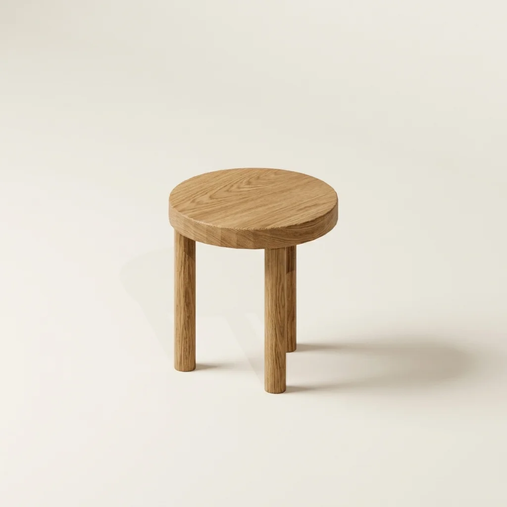 AI interpretation of a clay stool with wood grain and soft studio shadows